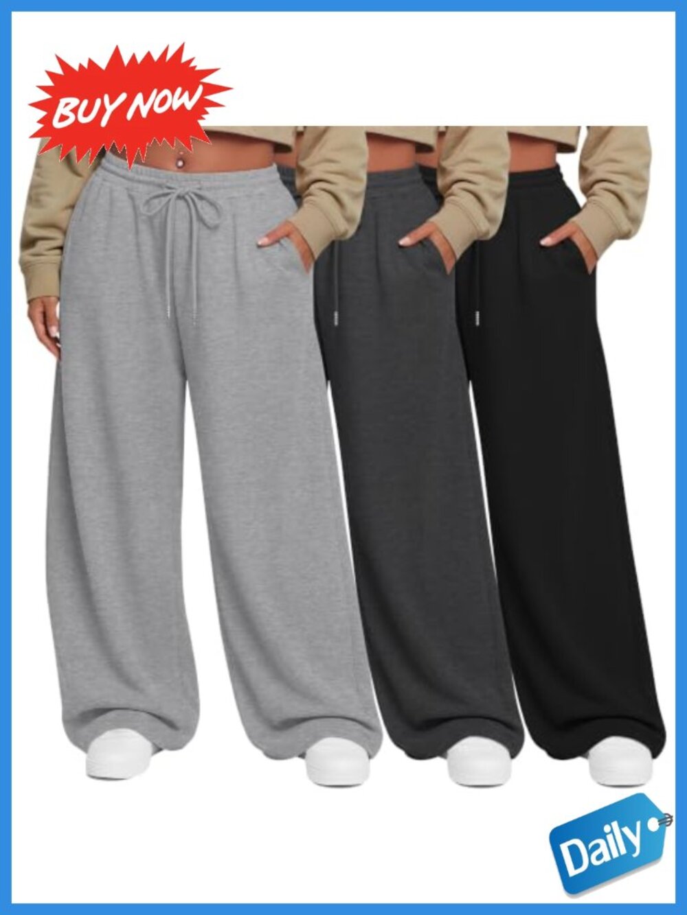 Plus Size Wide Leg Sweatpants Palazzo Pants 3 Pack Polyester Cotton